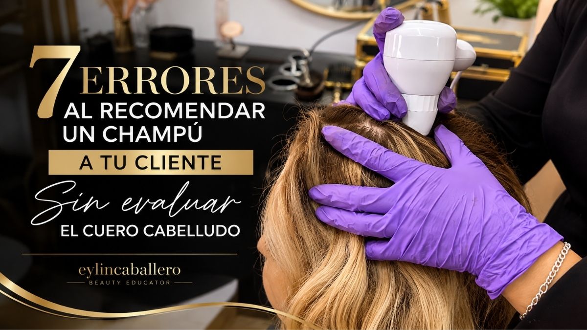 Estilista evaluando el cuero cabelludo de una clienta antes de recomendar un champú.